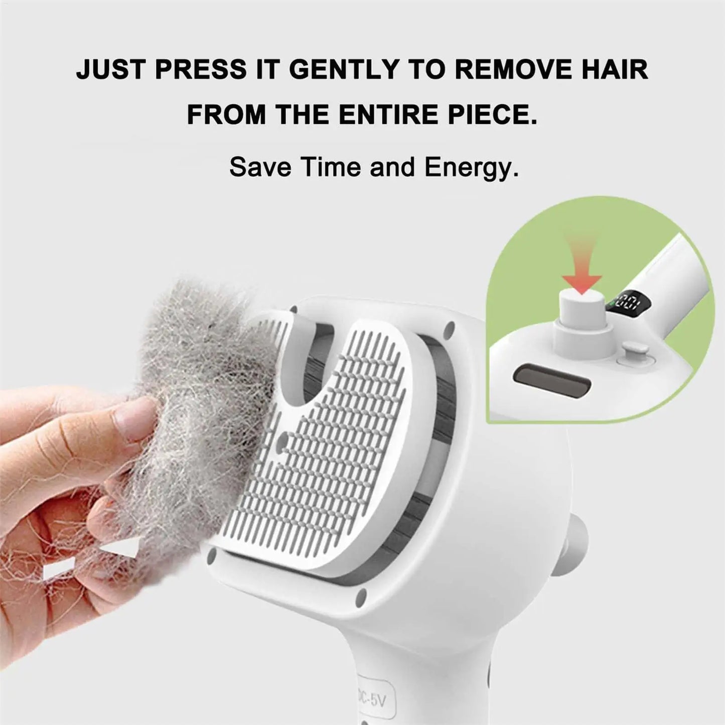 Cepillo para mascotas para eliminar el pelo con humidificador
